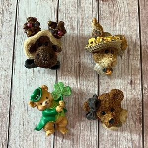 Set of 3 Boyds Bears Folk Art Folkwear  1995 Vintage Pin Brooches, 1 AG bear pin